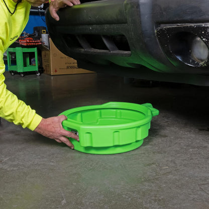 OEMTOOLS 87034 Oil Drain Pan, 4 Gallon Oil Pan, Heavy Duty Polyethylene, Pour Spout, No-Splash Lip, 3 Ergonomic Handles, Stackable Design
