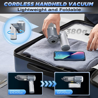 Saker Handheld Car Vacuum Portable Cordless17000PA Mini Air Duster Blower Rechargeable Foldable Vacuum Cleaner with Brushless Motor for Home, Office Pet HL132 Black
