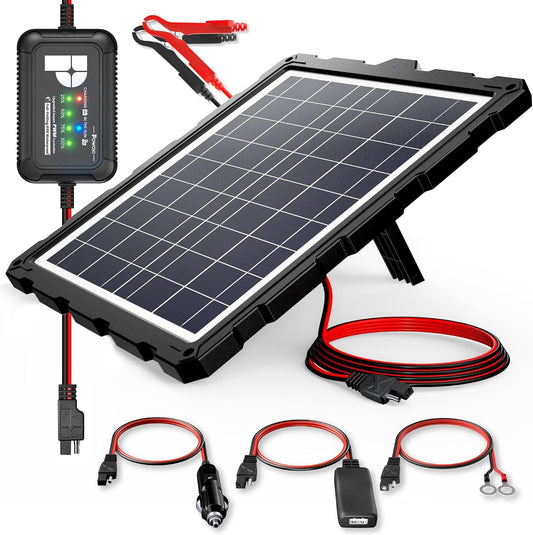 POWOXI Upgraded 7.5W-Solar-Battery-Trickle-Charger-Maintainer-12V Portable Waterproof Solar Panel Trickle Charging Kit for Car, Automotive, Motorcycle, Boat, Marine, RV,Trailer, Snowmobile, etc.