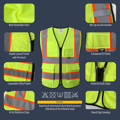JKSafety Safety Vest for men women Hi Vis Reflective Vest with Pockets and Zipper High Visibility Meet ANSI Standard（BX320