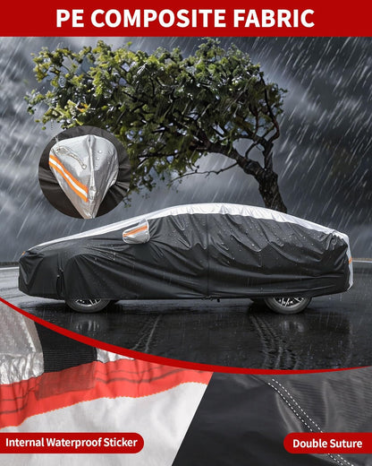 Car Cover Waterproof All Weather,6 Layers Car Covers for Automobiles, Full Exterior Cover with Zipper, Outdoor Car Cover Sun UV Rain Snow Wind Protection, Fit for 185"(185*70*59 inch)Sedan