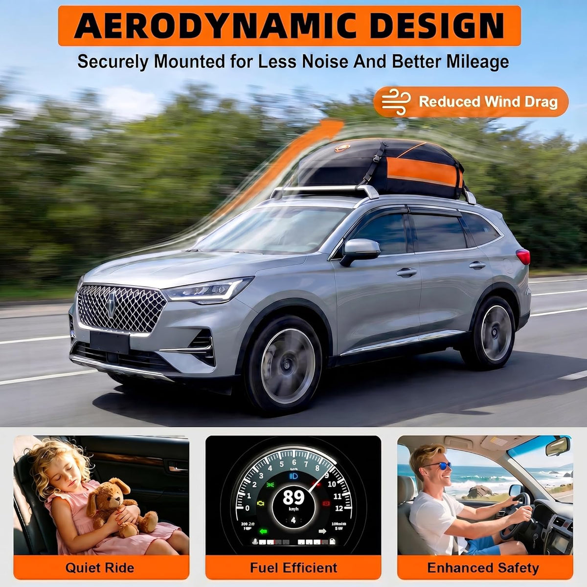 Sailnovo Aerodynamic Rooftop Cargo Carrier Bag, 15 Cubic Feet Waterproof Car Top Carrier for All Vehicles with/Without Racks, Holds Luggage for 2-4, Includes Anti-Slip Mat, Storage Bag, Luggage Lock