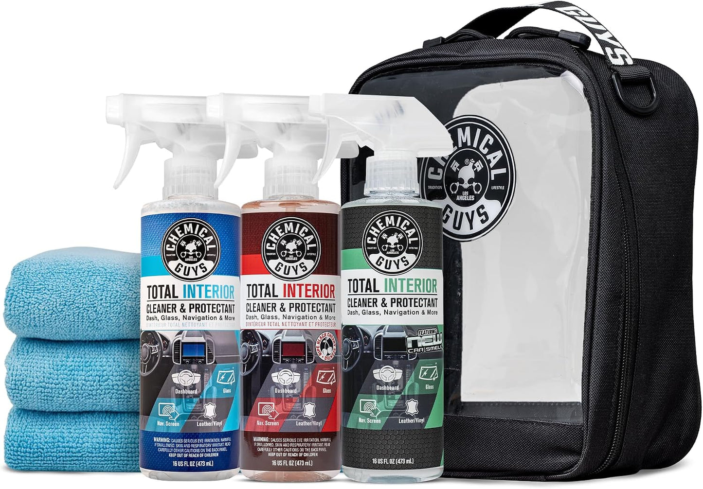 Chemical Guys Total Interior Cleaner Variety Kit With Storage Bag New Car And Black Cherry Scents Microfiber Towels Giftable Car Care Set