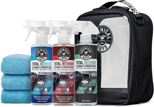 Chemical Guys Total Interior Cleaner Variety Kit With Storage Bag New Car And Black Cherry Scents Microfiber Towels Giftable Car Care Set