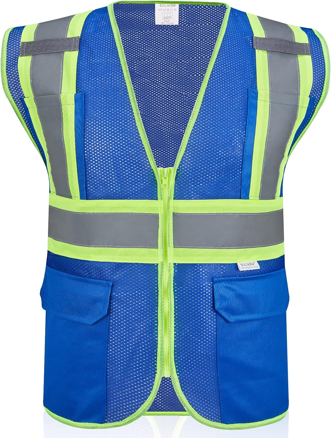 High Visibility Reflective Safety Vest with Zipper and Pockets Orange,M