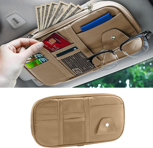 Car Sun Visor Organizer, Sunglass Holder and Storage Pocket, Card Cash Pouch with Multi-Pocket Net Zipper, Case Bag for License Pen Key, Auto Accessories for Truck, SUV, Van (Purple)