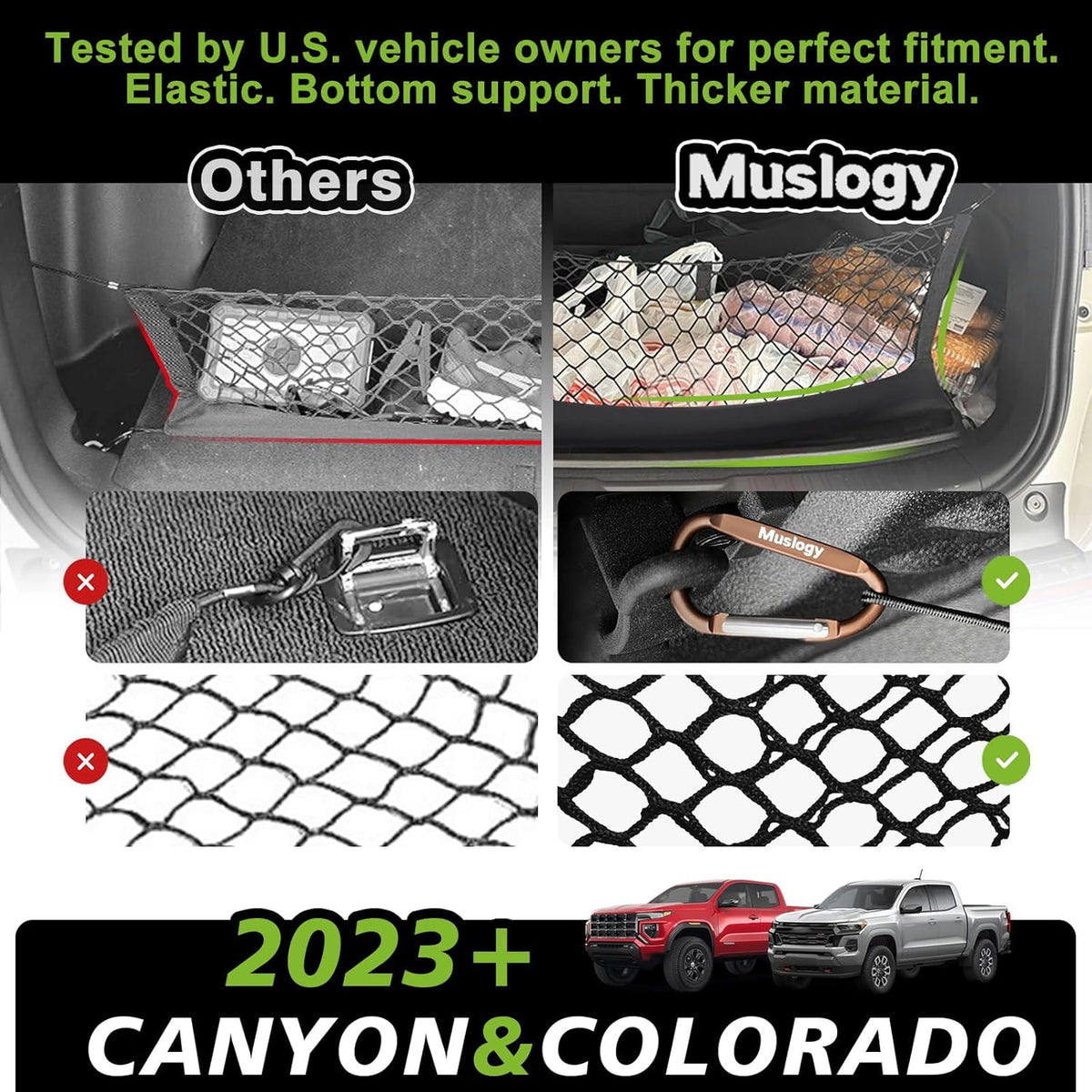 Muslogy Truck Bed Cargo Net Trunk Netting Compatible with 2023-2025 2026 Honda CR-V Accessories, Pickup Cargo Organizer SUV Sedan Storage Net w/Heavy Duty Carabiners - Colors A