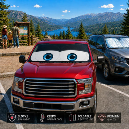 Car Windshield Sun Shade, Funny Cartoon Eyes Sun Visor for Car Windshield Universal Fits Sedan Compact Car Hatchback SUV, UV Heat Protection - 59 x 27.5