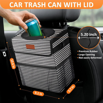 Vankor Car Trash Can Bin with Lid Hanging for Back Seat, Car Accessories for Women Men Leak Proof Automotive Garbage Cans Leakproof Vehicle Trash Can for Truck SUV Black