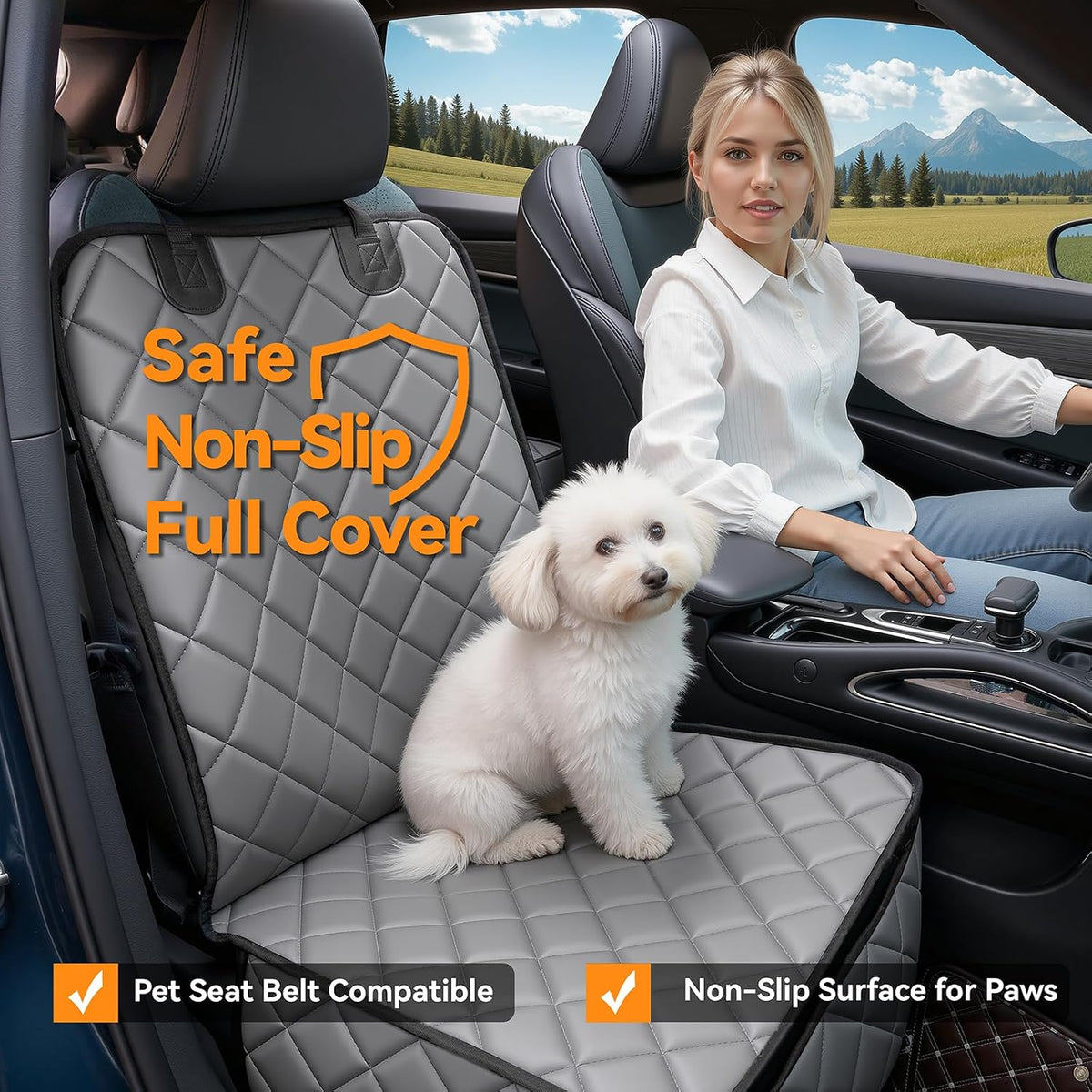 Dog Car Seat Cover for Back Seat, Waterproof Back Seat Covers for Dogs, PU Leather Nonslip Bench Dog Seat Cover Universal Fit Most Vehicles,SUVs,Small Trucks（Black,Standard）