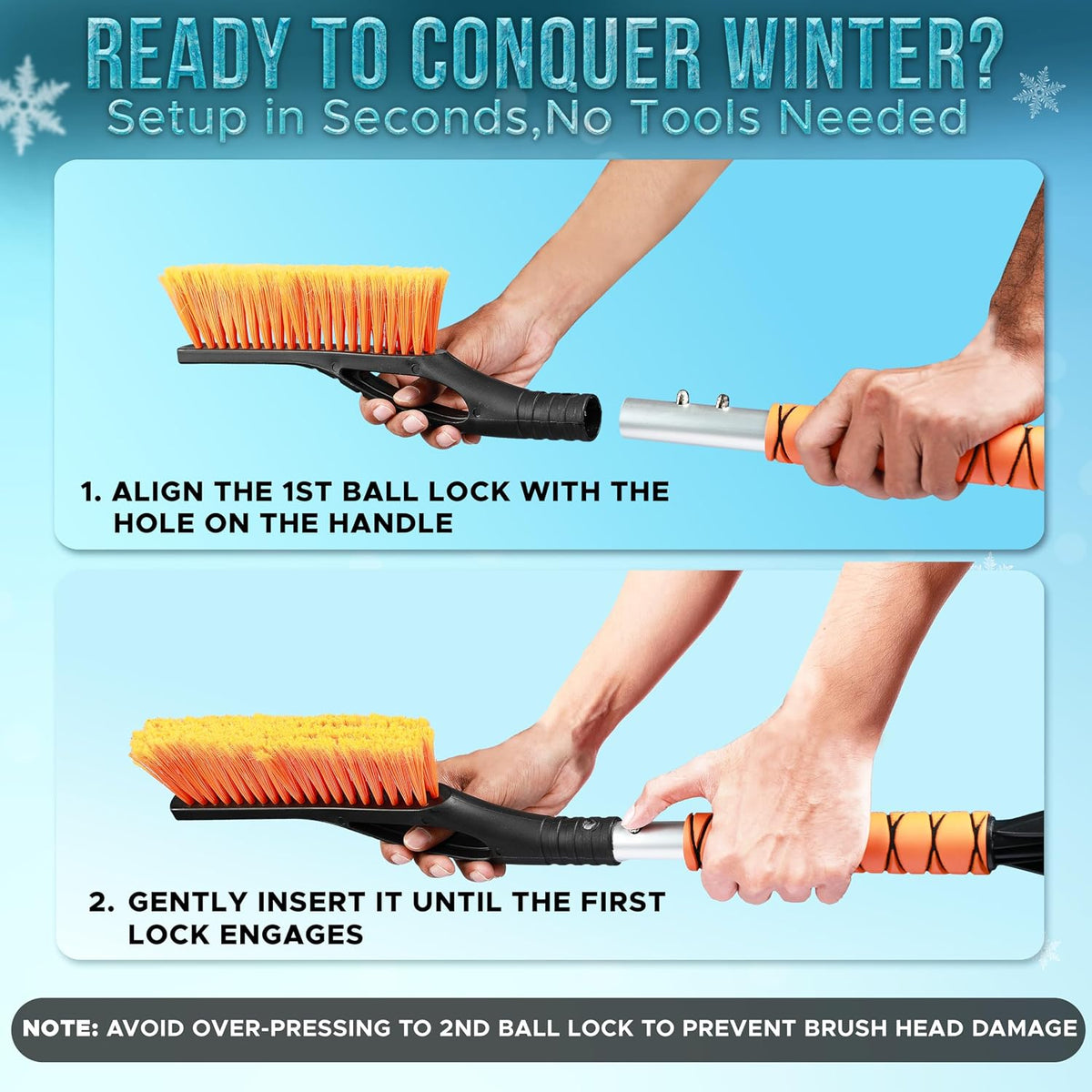 EcoNour 27" Car Snow Brush and Ice Scrapers for Car Windshield (2 Pack) | Scratch Free Bristle Head Snow Brush & Tough Window Snow Scraper with Aluminium Body | Snow Removal Winter Car Accessories