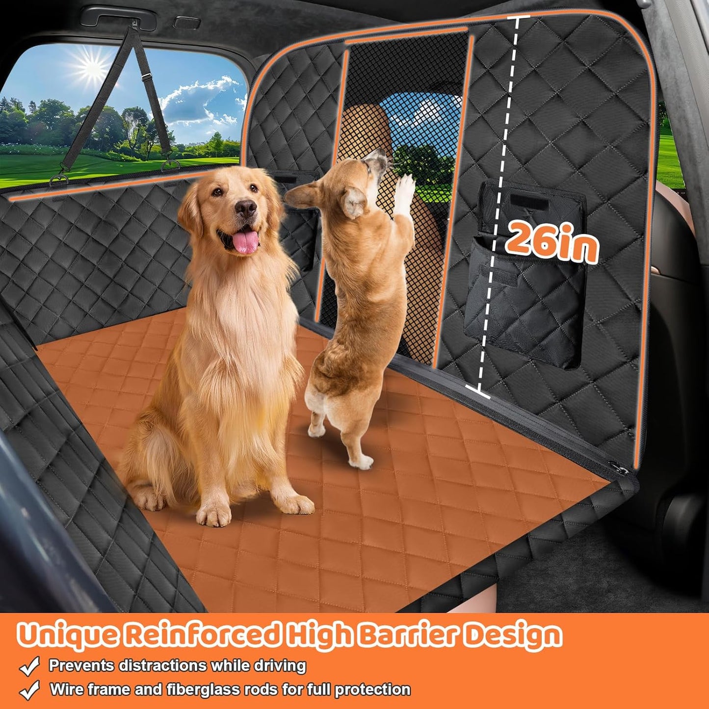 URPOWER 2026 Upgraded Back Seat Extender for Dogs - Large Hard Bottom Dog Car Seat Cover Holds 550lbs, Waterproof Dog Hammock Pet Bed with High-Density Foam Non-Slip Backseat Protector