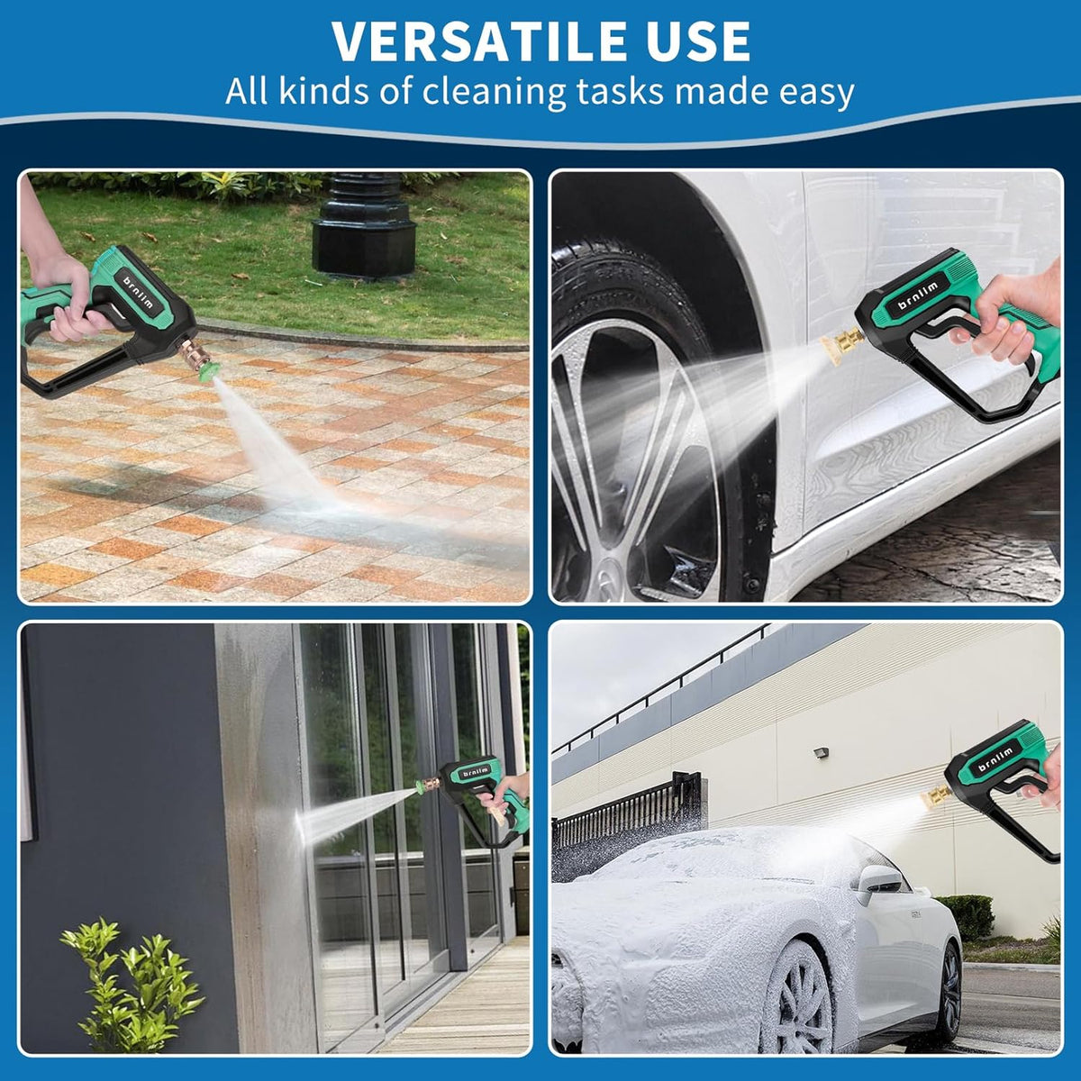 Pressure Washer Gun with Foam Cannon Car Wash Kit, Dual Channels-Foam/Water in 1s,1/4 Inch Quick Dual Connector Accessory for Car Wash Foam Gun & Pressure Washer Gun,with 5-Nozzle 3/8″ Swivel QC
