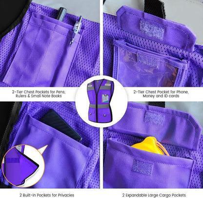 Reflective Vest for Women, Mesh Womens Safety Vest with 11 Pockets and Zipper, Hi Vis Neon Construction Work Vest for Lady Surveyors/Workers, Snugly-Fitted, ANSI Compliant (U-Yellow, S)