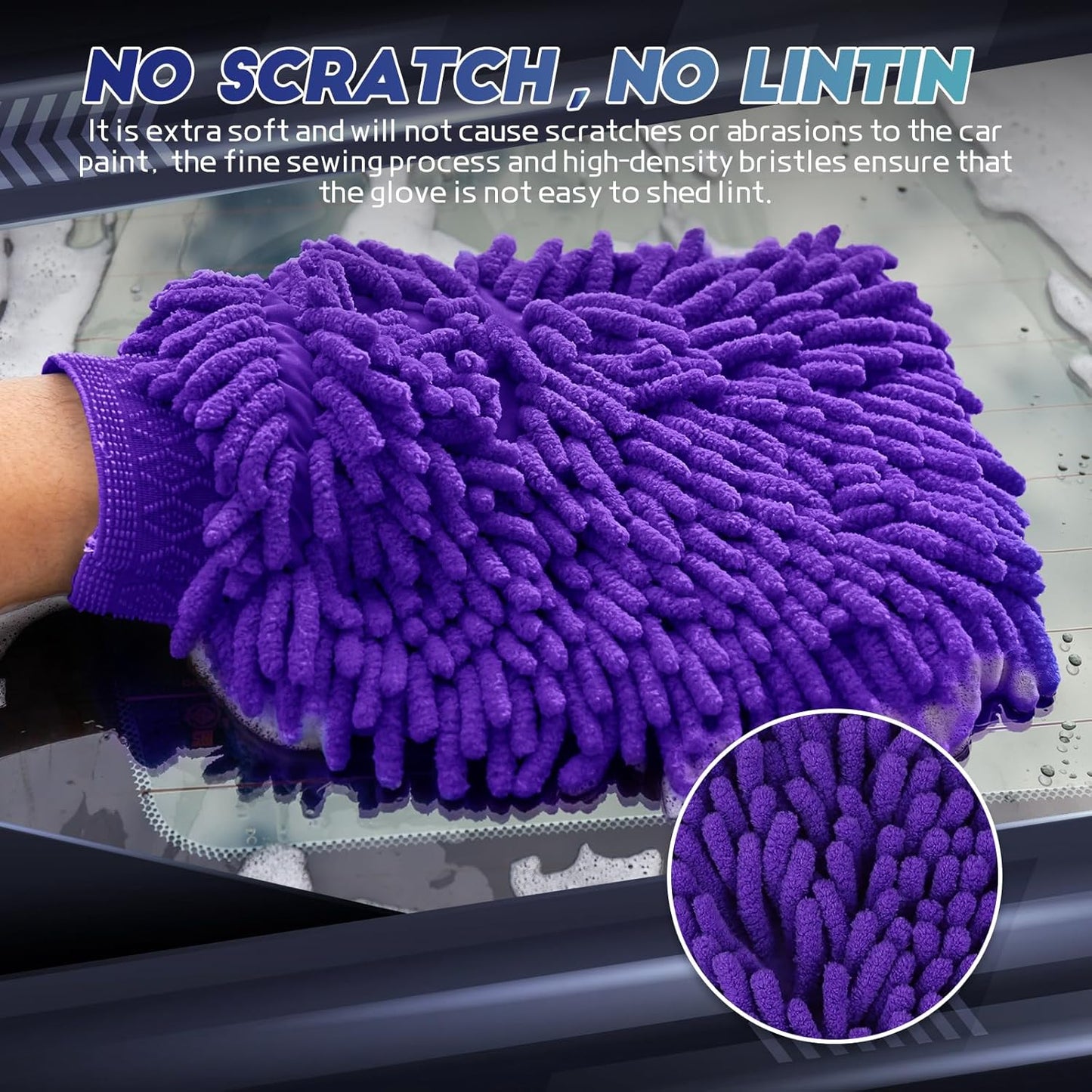 wuyaoyao 2PCS Car Wash Mitt, 10.14"×7.12" Chenille Microfiber Car Wash Mitts, Scratch-Free & Lint-Free, Absorbent Double Sided Clean Glove for Cars Cleaning, Auto Cleaning Supplies (Orange)