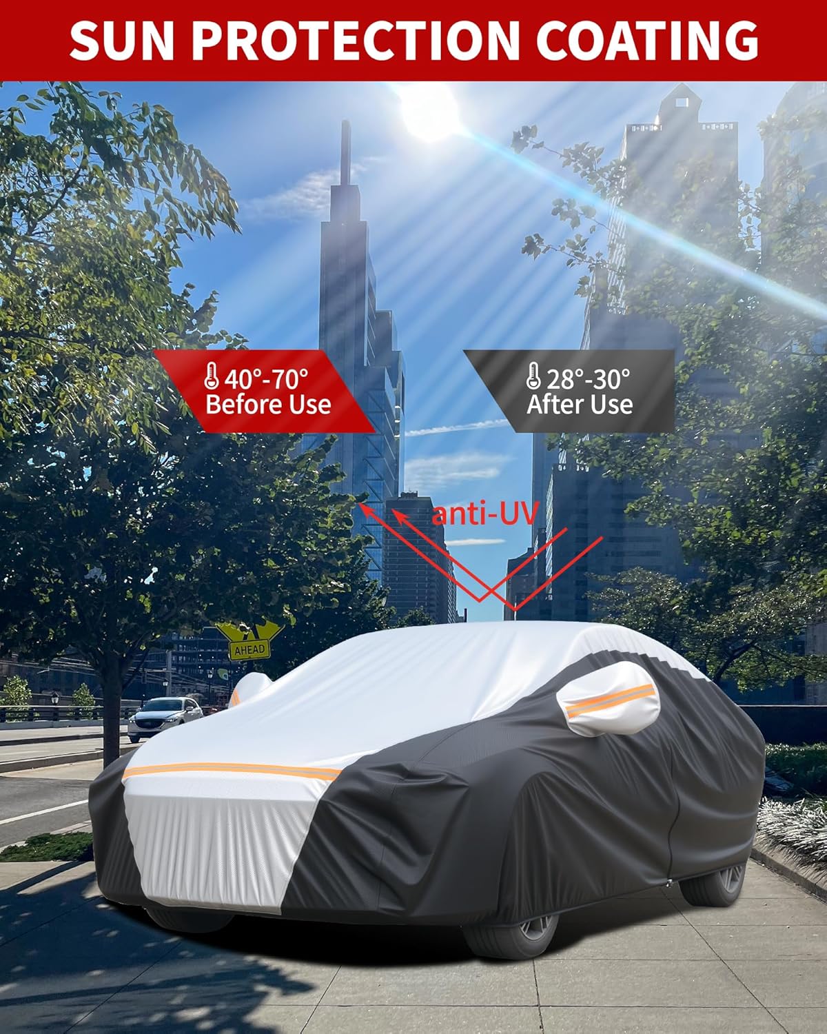 Car Cover Waterproof All Weather,6 Layers Car Covers for Automobiles, Full Exterior Cover with Zipper, Outdoor Car Cover Sun UV Rain Snow Wind Protection, Fit for 185"(185*70*59 inch)Sedan
