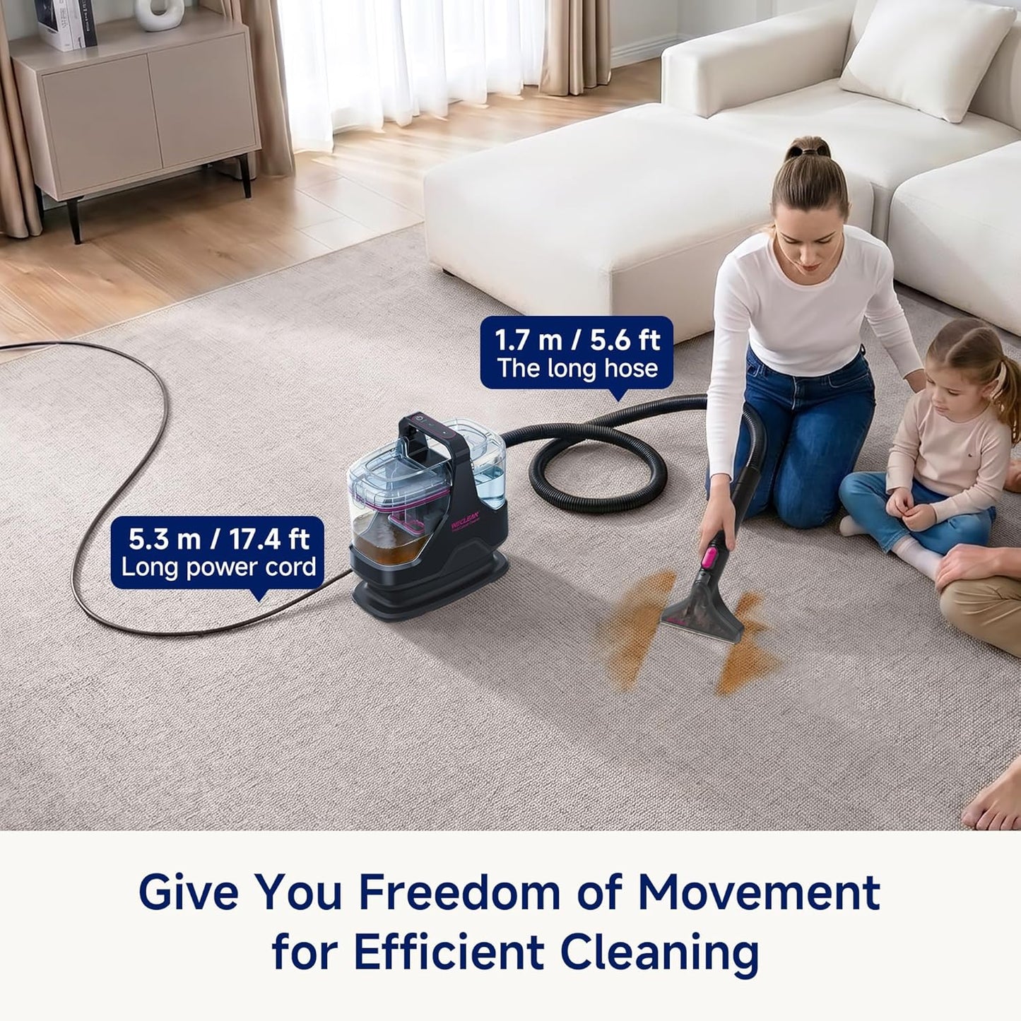 WECLEAN C1 Portable Extractor for Couch and Carpet Cleaner Upholstery Cleaner with Deep Cleaning Solution
