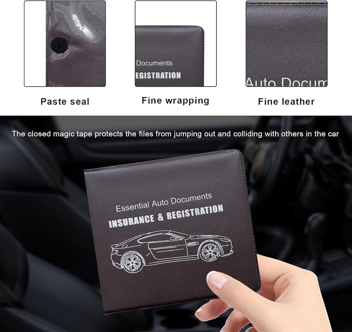 Yourkar 4PCS Car Registration Insurance Holder, Vehicle Glove Box Car Organizer with Magic Tape Closure, Driver License Keeper for Cars, Car Accessories (Big Car, Blue