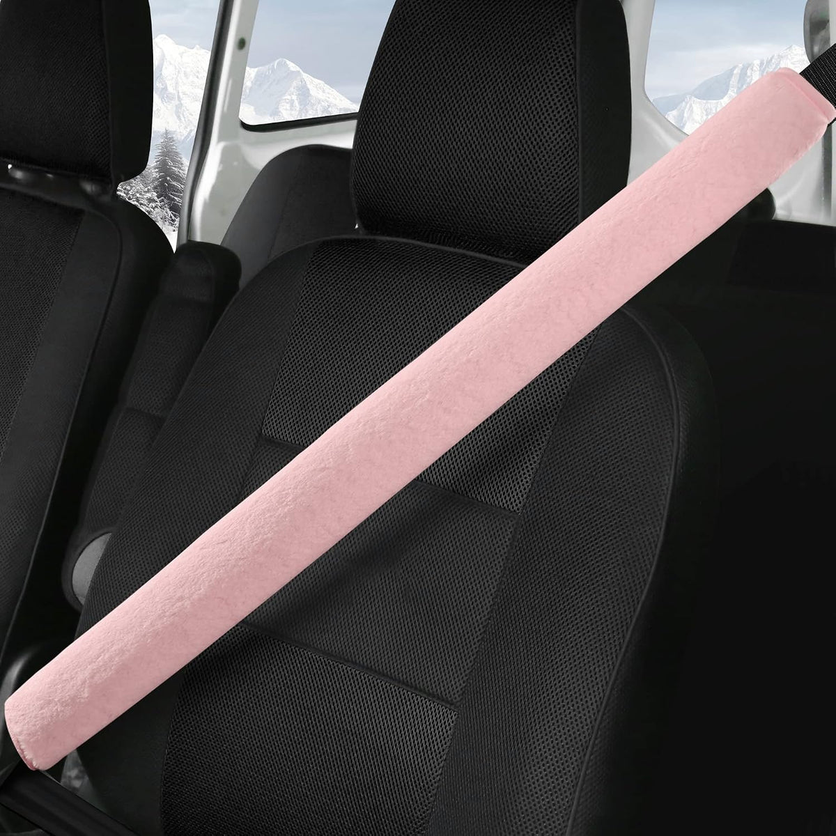 LACDL Extra Long Seatbelt Cover Super Soft Furry for Adults Kids Women & Men, Thick Plush Full Car Seat Belt Strap Cushion, Fluffy Shoulder Pad Protector, Auto Interior Accessories, 1pc, Black, 15.5in