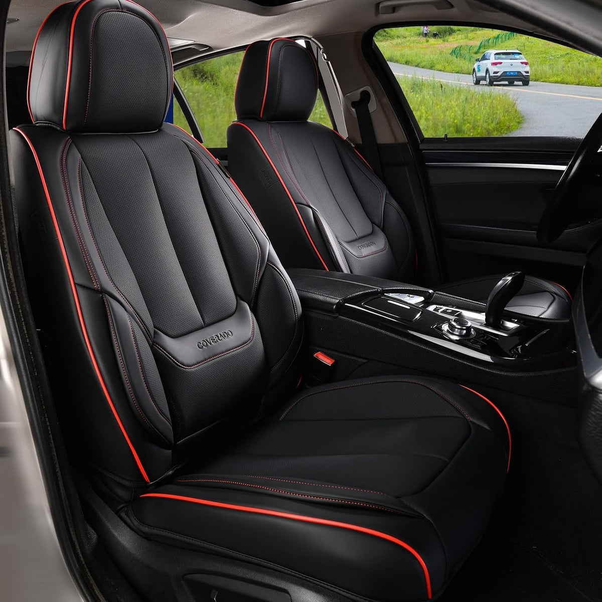 Coverado Seat Covers Full Set, Black Seat Covers for Cars 5 Seats, Car Seat Protector, Waterproof Nappa Leather Car Seat Cushion, Front and Rear Car Seat Cover Fit for Most Sedans SUV Pick-up Truck - Colors A