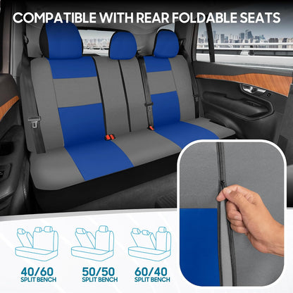 BDK PolyPro Car Seat Covers Full Set in Charcoal on Black – Front and Rear Split Bench for Cars, Easy to Install Cover Set, Accessories Auto Trucks Van SUV