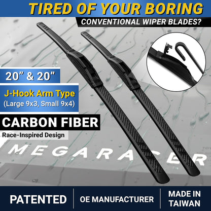 Premium Silicone Carbon Fiber Windshield Wiper Blades 22" & 20" - Patented All-Season, Quiet & Smooth Streak-Free Clean Wipe, OEM Quality, Front Automotive Replacement Wipers for Car & Truck (2 Pack)