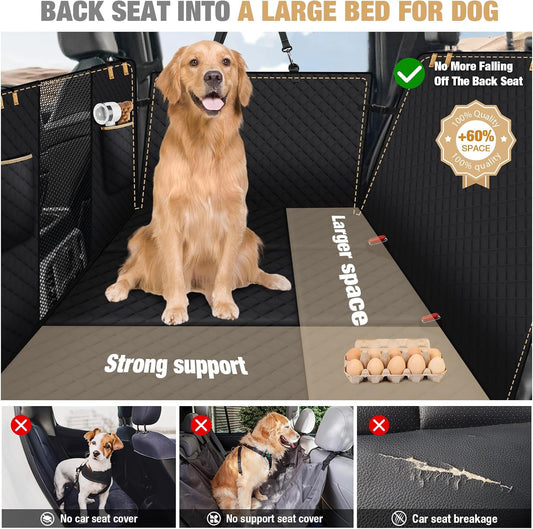 Lekereise 400LBS Hard Bottom Dog Car Hammock - 600D Heavy Duty Waterproof Dog Seat Cover Back Seat Extender, Mesh Window & Storage Pockets, Universal Fit for Sedans SUVs Trucks, Supports Large Dogs