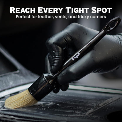 Premium Car Detailing Brush Set - Professional 3 Pack Kit Detail Brushes with Soft Boars Hair Bristles for Auto Interior & Exterior - for Cleaning Leather Seats, Air Vents, Wheels & Emblems