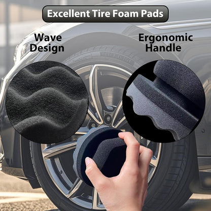 Tire Shine Applicator Pads, 2 Pcs Tire Dressing Applicator, Reusable Tire Shine Sponge Wave Contoured for Car Detailing, 3.15inch