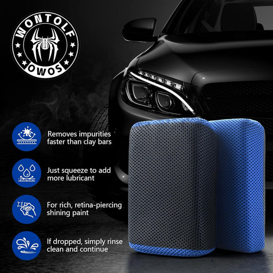 2 Pack 2 in 1 Clay Scrubber Car Clay Bar Auto Detailing Kit, Car Clay Wash Sponge, Premium Grade Magic Clay Mitt Towel, Easily Cleans Paint Contaminants, Debris, and Road Grime Light Overspray