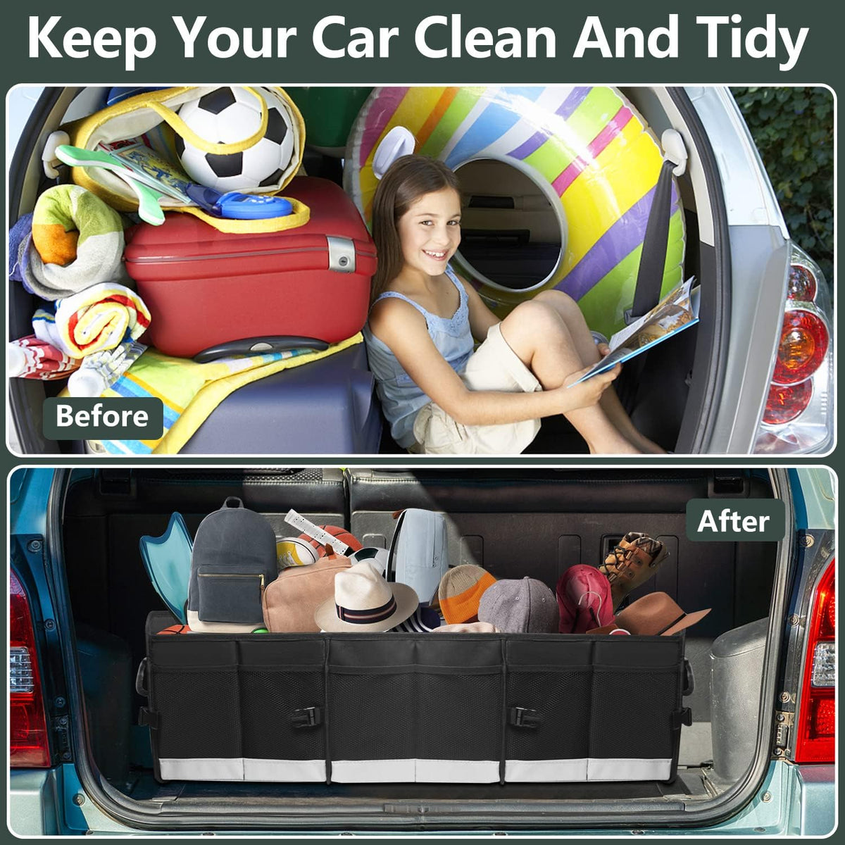 AOPHY Trunk Organizer for Car, 95L Large Capacity Trunk Storage with Non-Slip Bottom Strips, Cargo Organizer for Suv, Truck, Sedan, Waterproof Portable Car Organizers for Women Men(Pink)