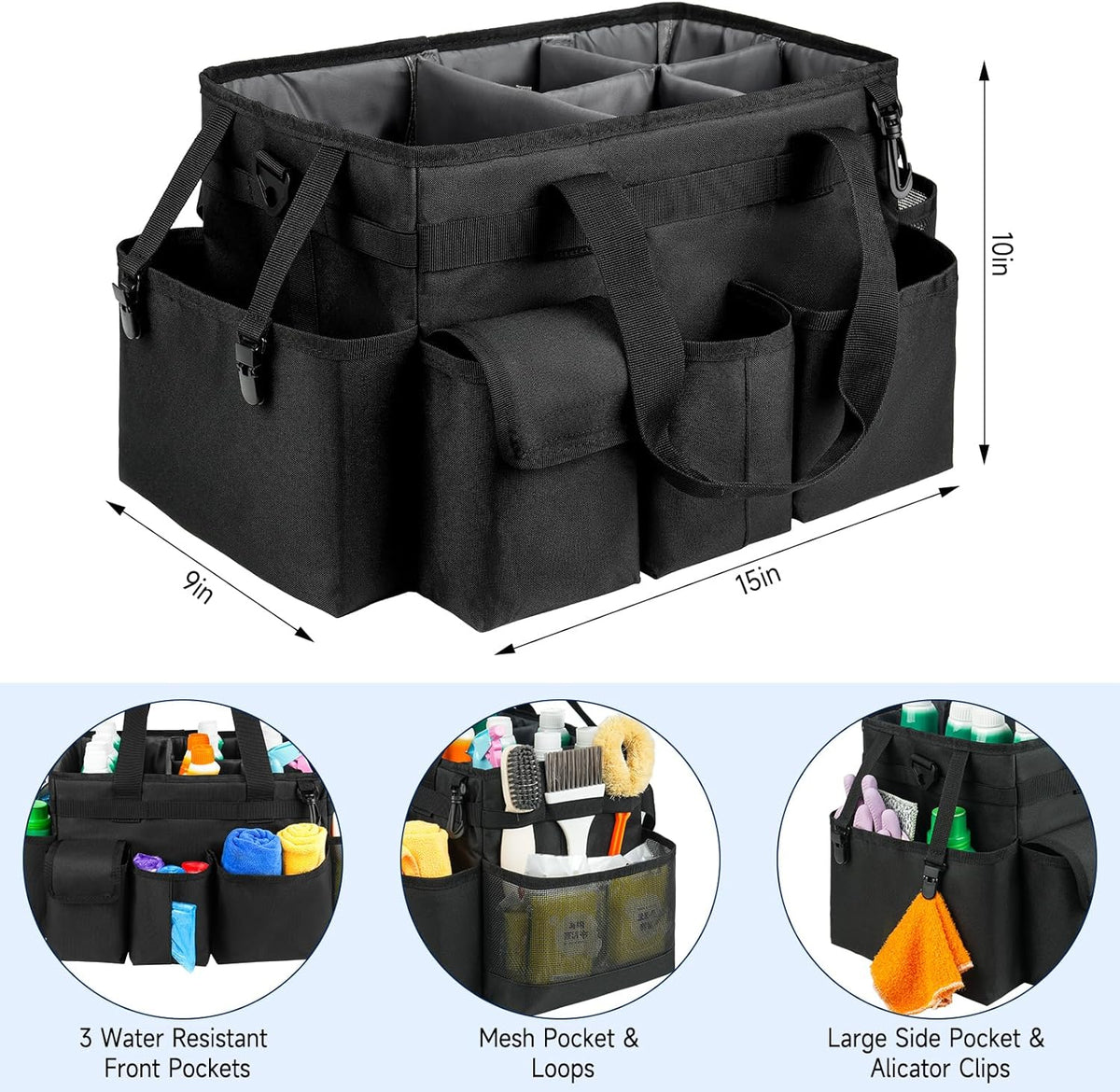 Cleaning Caddy,Cleaning Bag for Housekeepers,Cleaning Supplies Organizer with Handle,Black