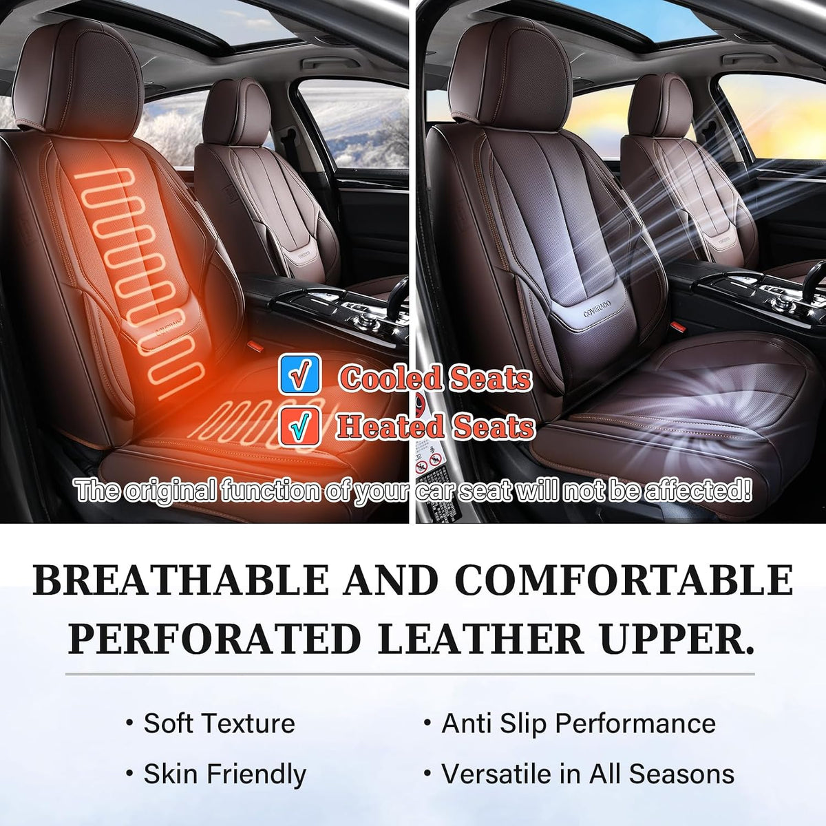 Coverado Seat Covers Full Set, Black Seat Covers for Cars 5 Seats, Car Seat Protector, Waterproof Nappa Leather Car Seat Cushion, Front and Rear Car Seat Cover Fit for Most Sedans SUV Pick-up Truck - Colors A
