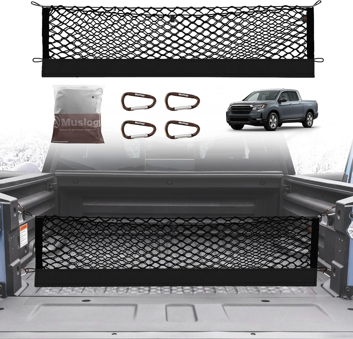 Muslogy Truck Bed Cargo Net Trunk Netting Compatible with 2023-2025 2026 Honda CR-V Accessories, Pickup Cargo Organizer SUV Sedan Storage Net w/Heavy Duty Carabiners - Colors B