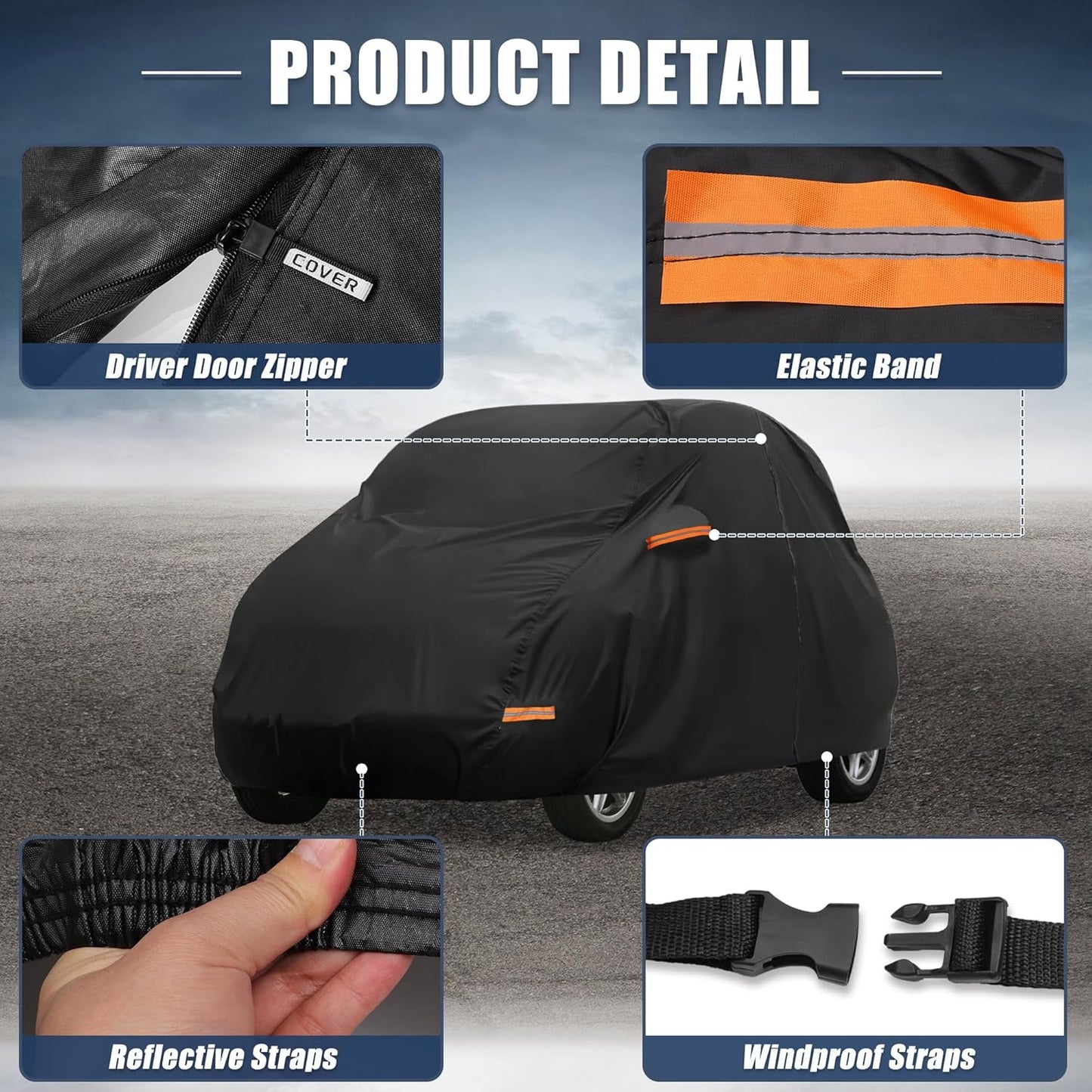 X AUTOHAUX Car Cover for Honda Civic Sedan/Coupe 210D-PU Outdoor Full Car Cover All Weather with Door Zipper for Waterproof Windproof Sun Rain Snow Protection