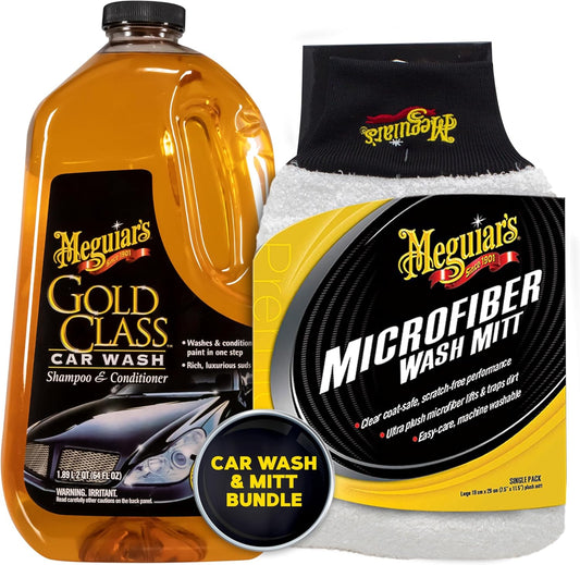Meguiar's Wash and Shine Bundle, Car Wash Accessories for the Ultimate Shine, Featuring Our Gold Class Car Wash, Ultra-Rich Car Wash Foam Soap and Conditioner and Microfiber Wash Mitt