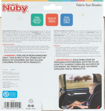 Nuby 14" Roller Vehicle Side Window Sun Protection Shade for Baby | 2 Pack | Pull Down with Suction Cups and Press Button Roll Up | Black