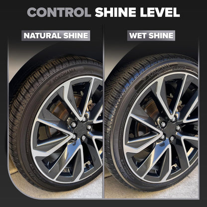 Carfidant Tire Shine Spray - Black Satin Finish - Premium Car Tire Dressing - 18 fl. Oz. Kit with Applicator Pad - Long Lasting - No Sling No Grease Formula with UV Protection