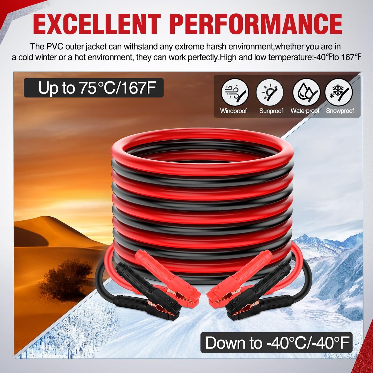 Nilight Jumper Cables for Car Battery 8 Gauge 12 FT Booster Cable Heavy Duty 250 A CCA with Carrying Bag Jump Start Emergency Kit Pickup Vans SUV Sedan Motorcycle
