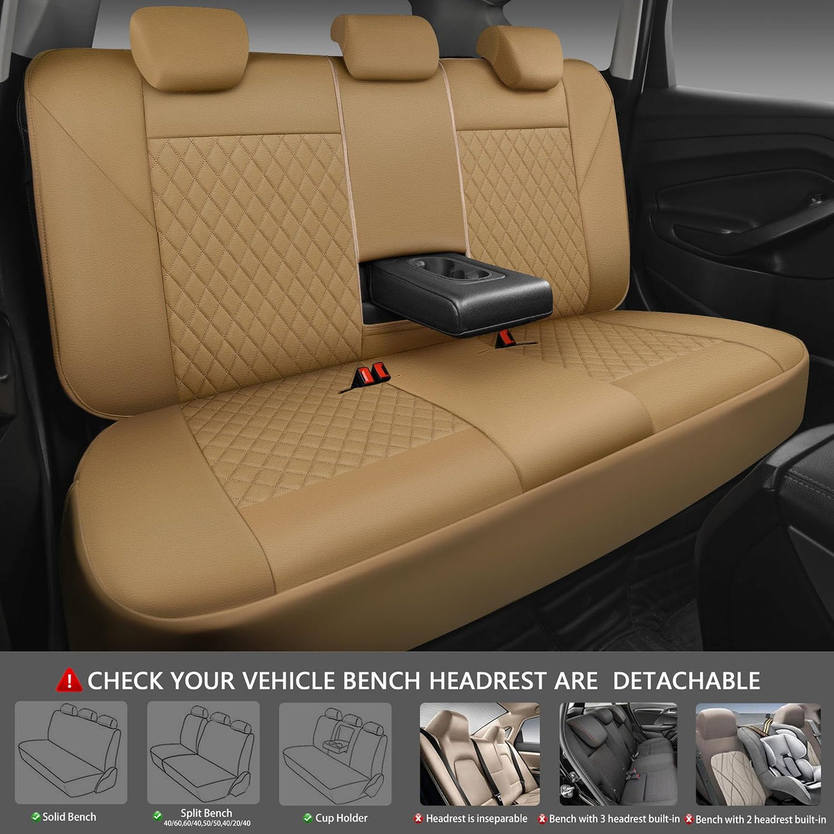 CAR PASS Quilting Leather Seat Cover Two Front Seats Only, Universal Fit Automotive Front Seat Covers Waterproof Deluxe PU Premium Vinyl Luxury for Cars Sedan Van SUV Airbag Compatible 2 Pieces,Black
