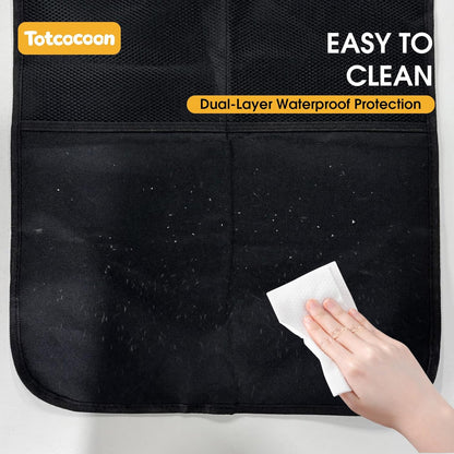 Car Back Seat Protector, 2-Pack Black Waterproof Kick Mats with Custom Storage Pockets, Universal Fit 600D Oxford Fabric Backseat Covers, X-Large Size with Zipper Storage Bag