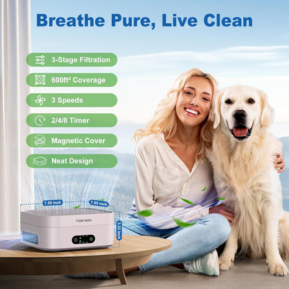 Air Purifiers for Home 600 Sq.Ft, TDBYWAE H13 True HEPA Air Purifier with USB Cable for Pets Dust Dander Pollen Odor Smoke, Small Portable Air Purifier for Bedroom Office Desktop Car RV