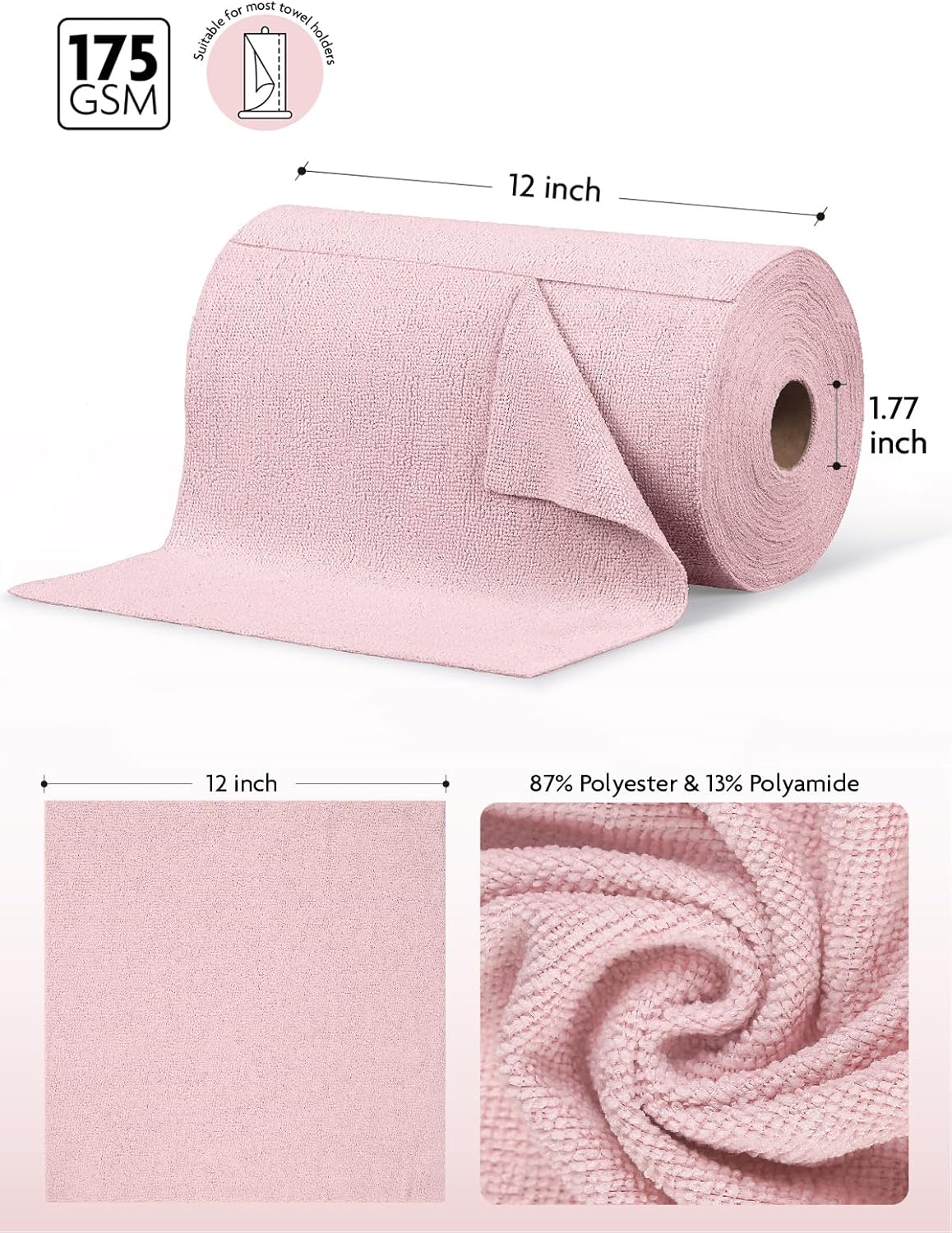 Fantasticlean Microfiber Cleaning Cloth Roll -75 Pack, Tear Away Microfiber Towels, 12" x 12", Reusable, Washable, Scratch Free, Ultra Absorbent for All-Around Cleaning Supplies (DimGray)