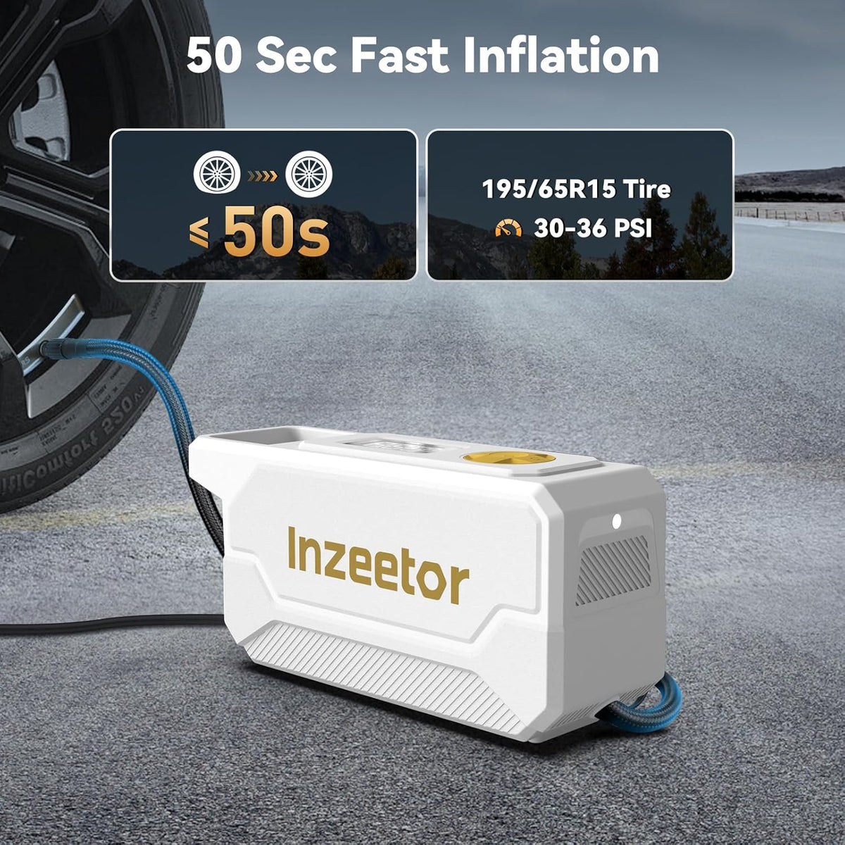 150 PSI Tire Inflator Portable Air Compressor, 12V DC Auto Shutoff Air Pump with Digital Pressure Gauge and Emergency LED Light for Car Tires, Bicycle & Balloons, Black