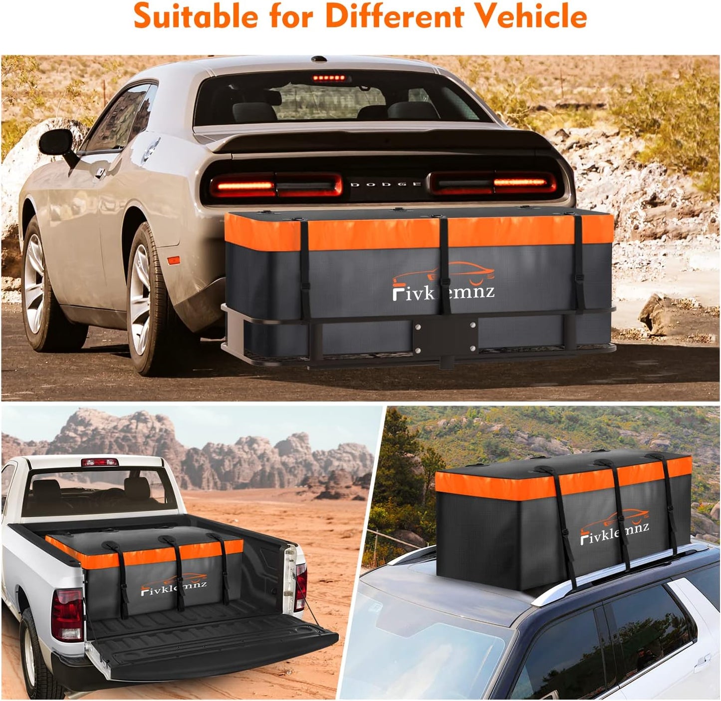 FIVKLEMNZ Car Rooftop Cargo Carrier Roof Bag Waterproof for All Top of Vehicle with/Without Rack Includes Topper Anti-Slip Mat + Reinforced Straps + 6 Door Hooks + Luggage Lock