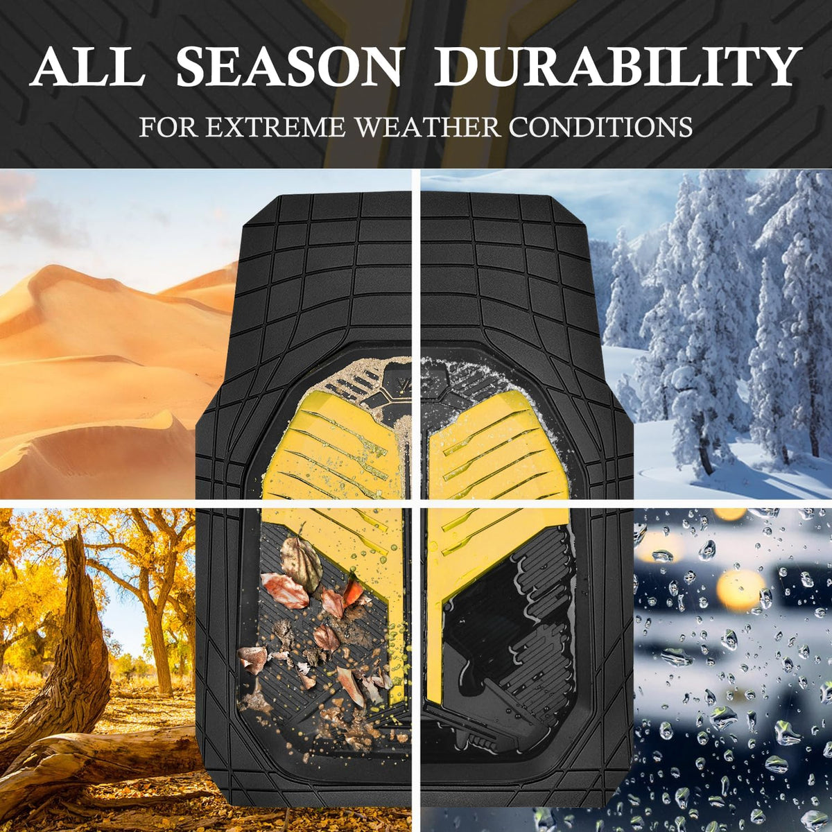 CAR PASS Heavy Duty Rubber Car Mats with Cargo Liner, Deep-Dish Car Floor Mats and Trunk Mat All Weather, Universal Trim-to-Fit for SUVs Trucks Sedans, Waterproof Anti-Slip, Trimmable V12 Black