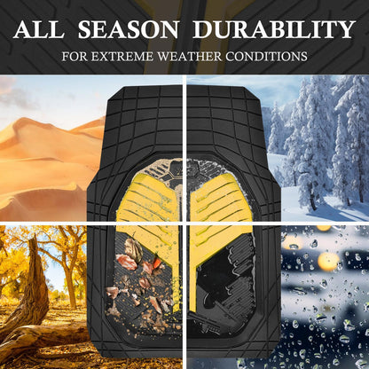 CAR PASS Heavy Duty Rubber Car Mats with Cargo Liner, Deep-Dish Car Floor Mats and Trunk Mat All Weather, Universal Trim-to-Fit for SUVs Trucks Sedans, Waterproof Anti-Slip, Trimmable V12 Black