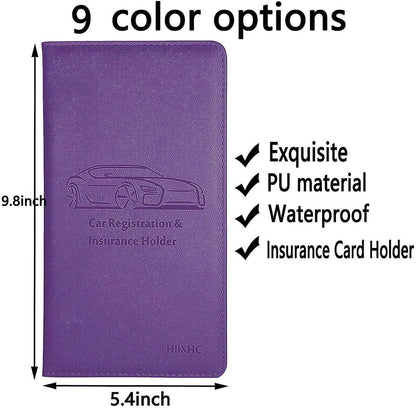 Car Registration and Insurance Card Holder - Leather Vehicle Glove Box Automobile Documents Paperwork Wallet Case Organizer for ID, Driver's License, Key, Cards - Car Accessories for Women&Men