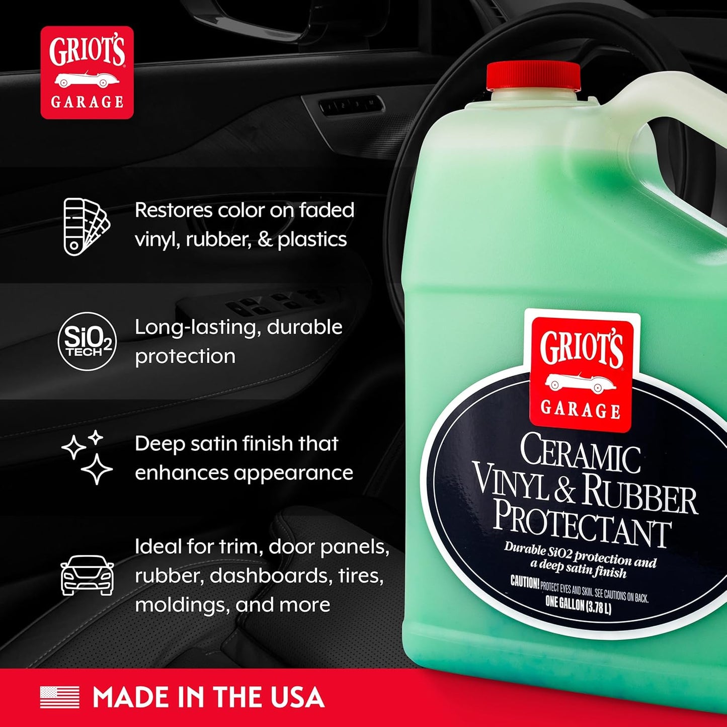 Griot's Garage Ceramic Vinyl and Rubber Protectant for Car Detailing, Restorer and Protectant for Dashboards, Door Panels, Tires, Exterior Trim, Moldings, and More, 10821, 22oz