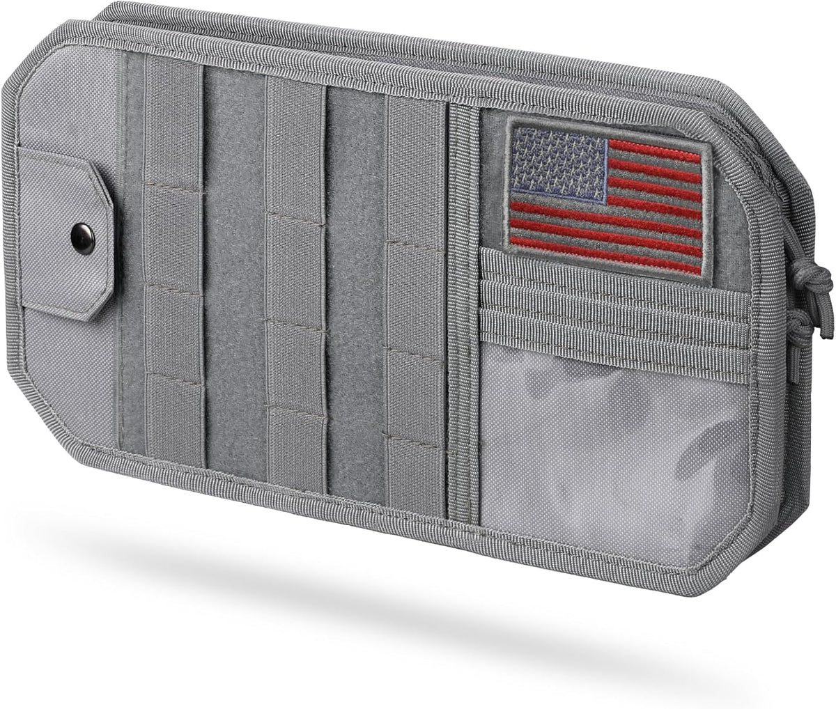 Molle Car Sun Visor Organizer with Zipper Storage Pouch & Glasses Holder, Auto Semi-Rigid MOLLE Panel for Police Gear & Overland Accessories, Fit Most Cars, Trucks, Patrols & Vans